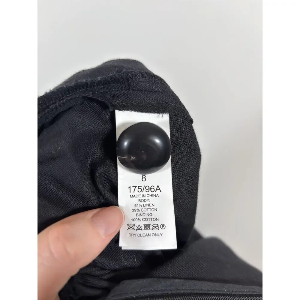 Kate Spade Jumpsuit Womens 8 Black Twill Double Breasted Puff Sleeve Square Neck